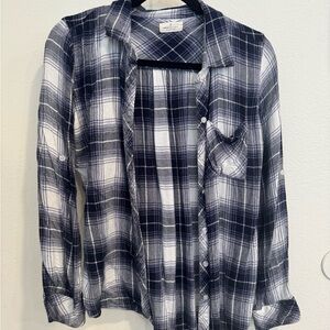 Thread & Supply Navy White Plaid Flannel Button Down Shirt M